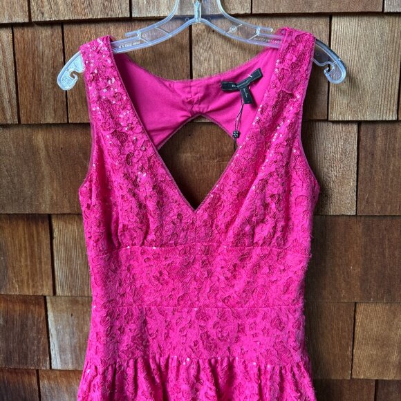 NWT BCBGMAXAZRIA Katarina Lace Sequin Pink V-neck Open Back Dress in Women's 12 - Picture 2 of 12